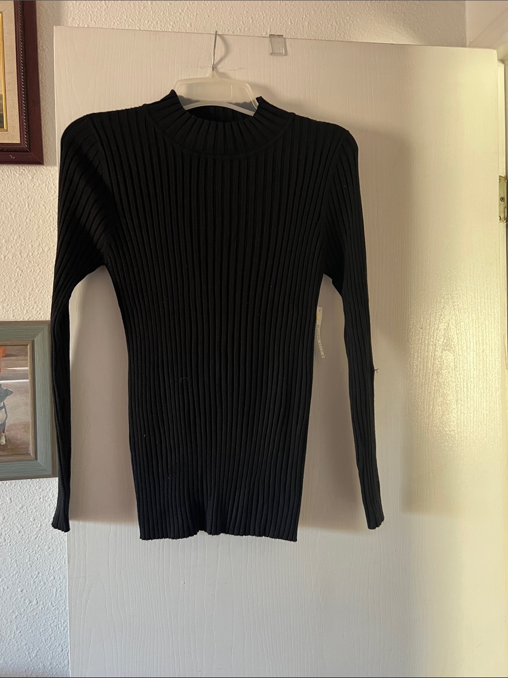 No Boundaries Black Ribbed Mock-Cowl Sweater